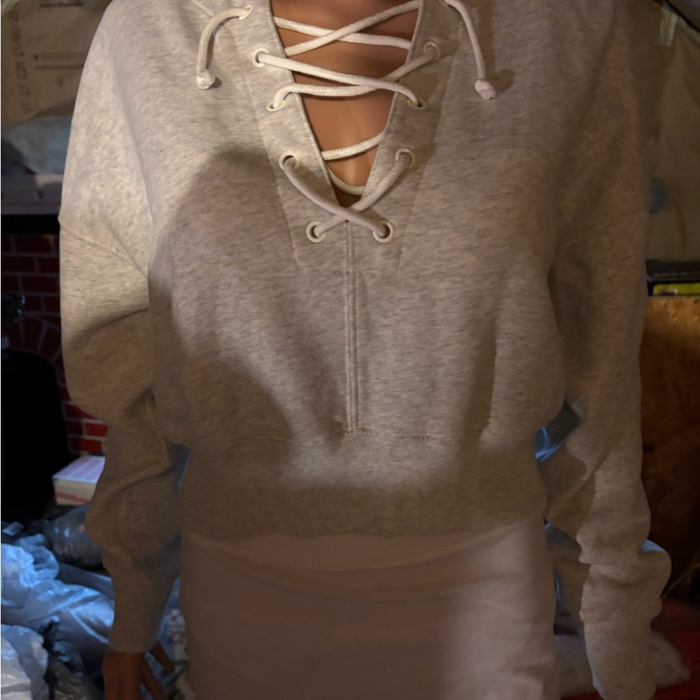 Ladies Abercrombie & Fitch Gray Lace-Up Women's Top